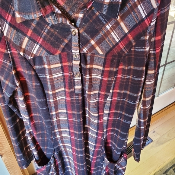Papillon Brown Plaid Long Sleeve Sz. L Dress with Pockets - Picture 3 of 7